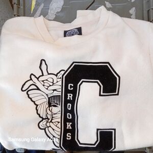 Crooks & Castles White Crewneck Sweater with Black Logo